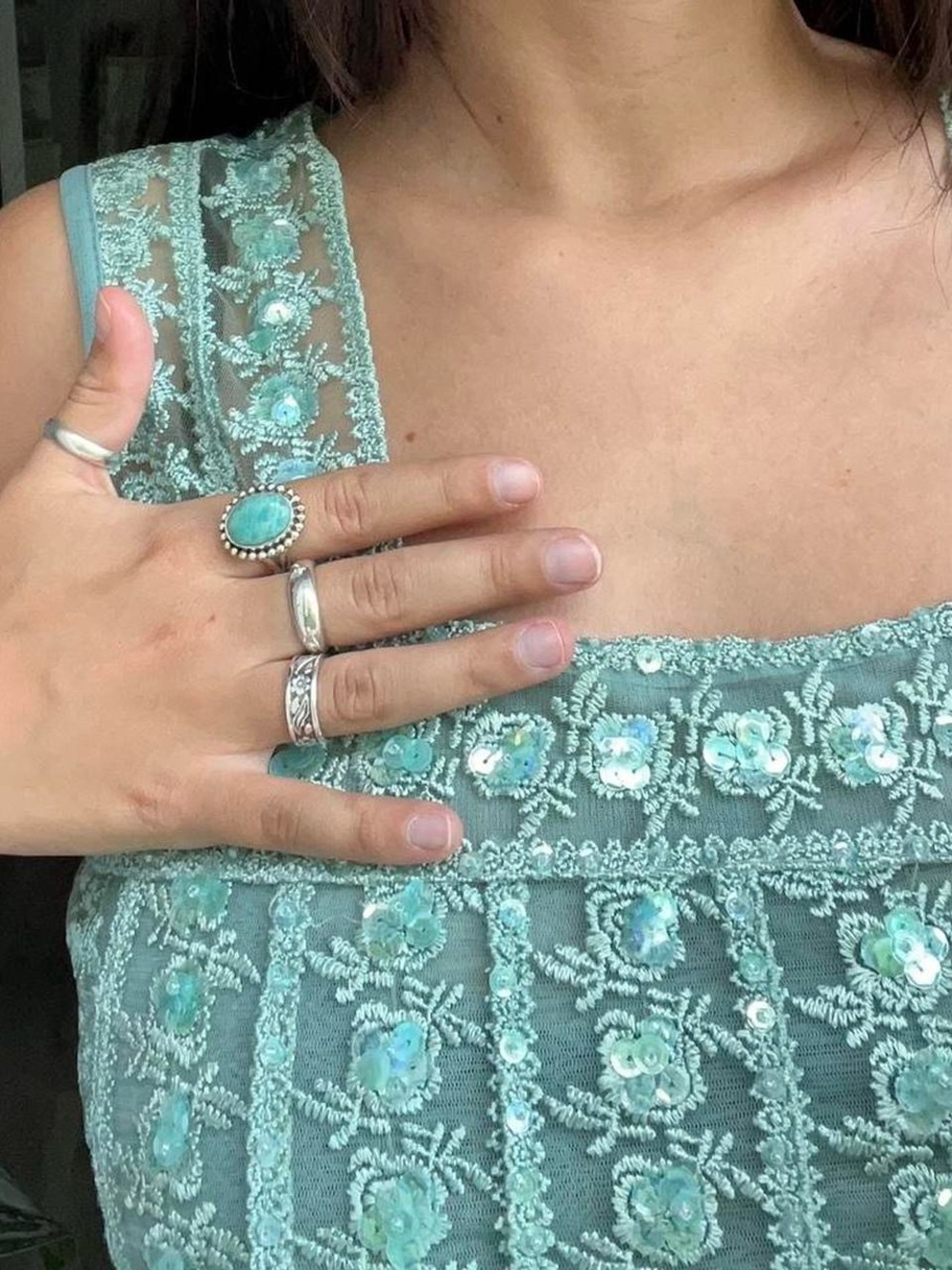 Papillon Blanc Light Aqua Mesh Top
